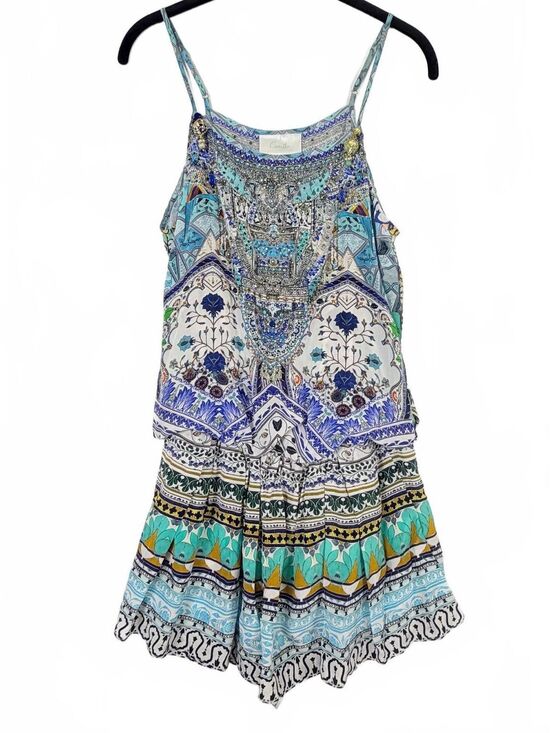 Camilla Pants - Camilla Everlasting Udaipur Embellished Silk Coverup Romper Blue Mosaic Small